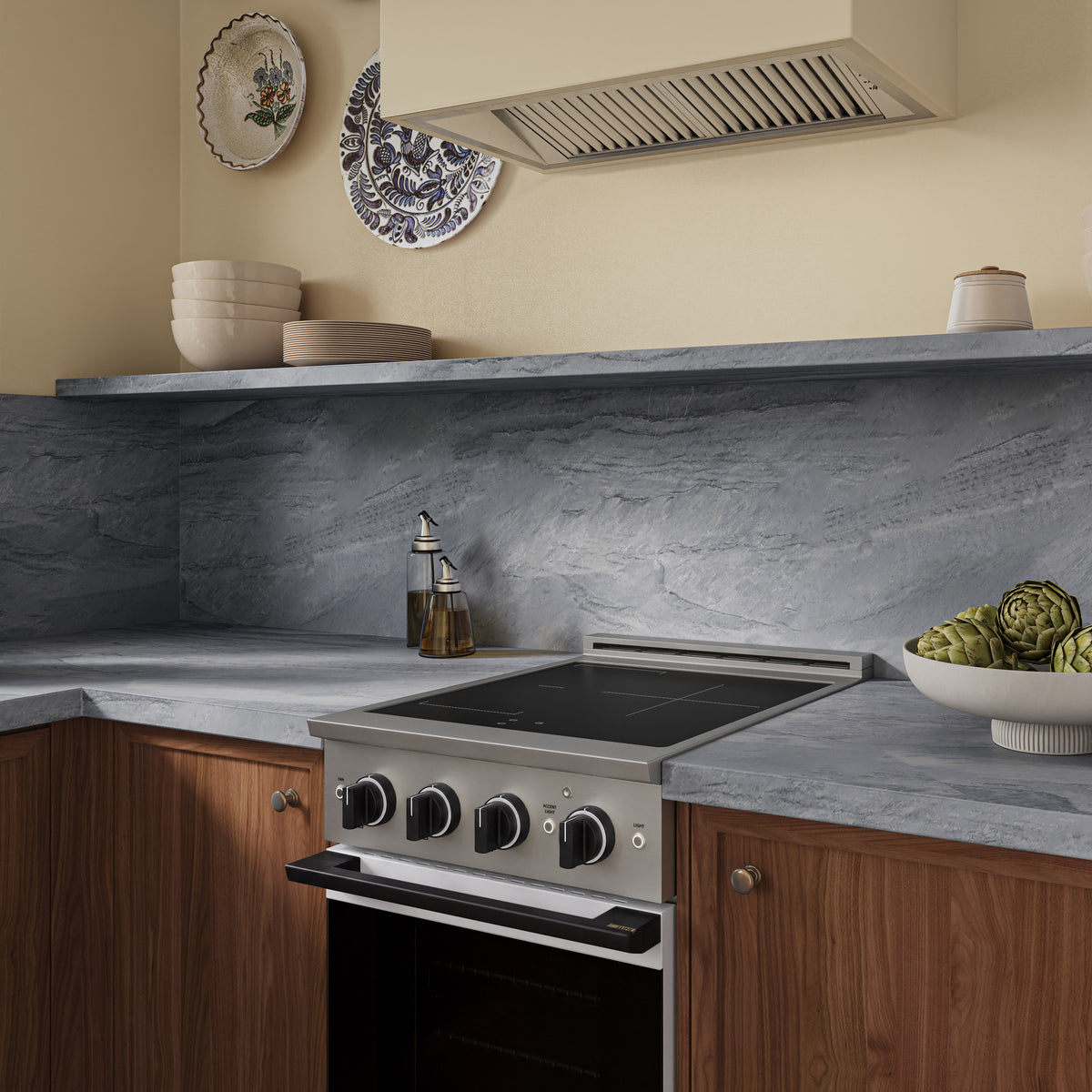 ZLINE Autograph 24-Inch Marino Induction Range in Stainless Steel with White Matte and Matte Black (MINRZ-WM-24-MB) - kitchen lifestyle view
