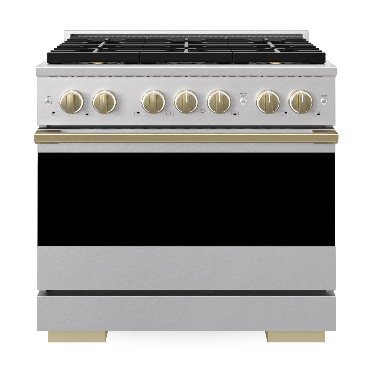 ZLINE Autograph 36-Inch Marino Dual Fuel Range with DuoPro Cooktop in Satin Stainless Steel with Champagne Bronze (PMDRSZ-36-CB) - front view