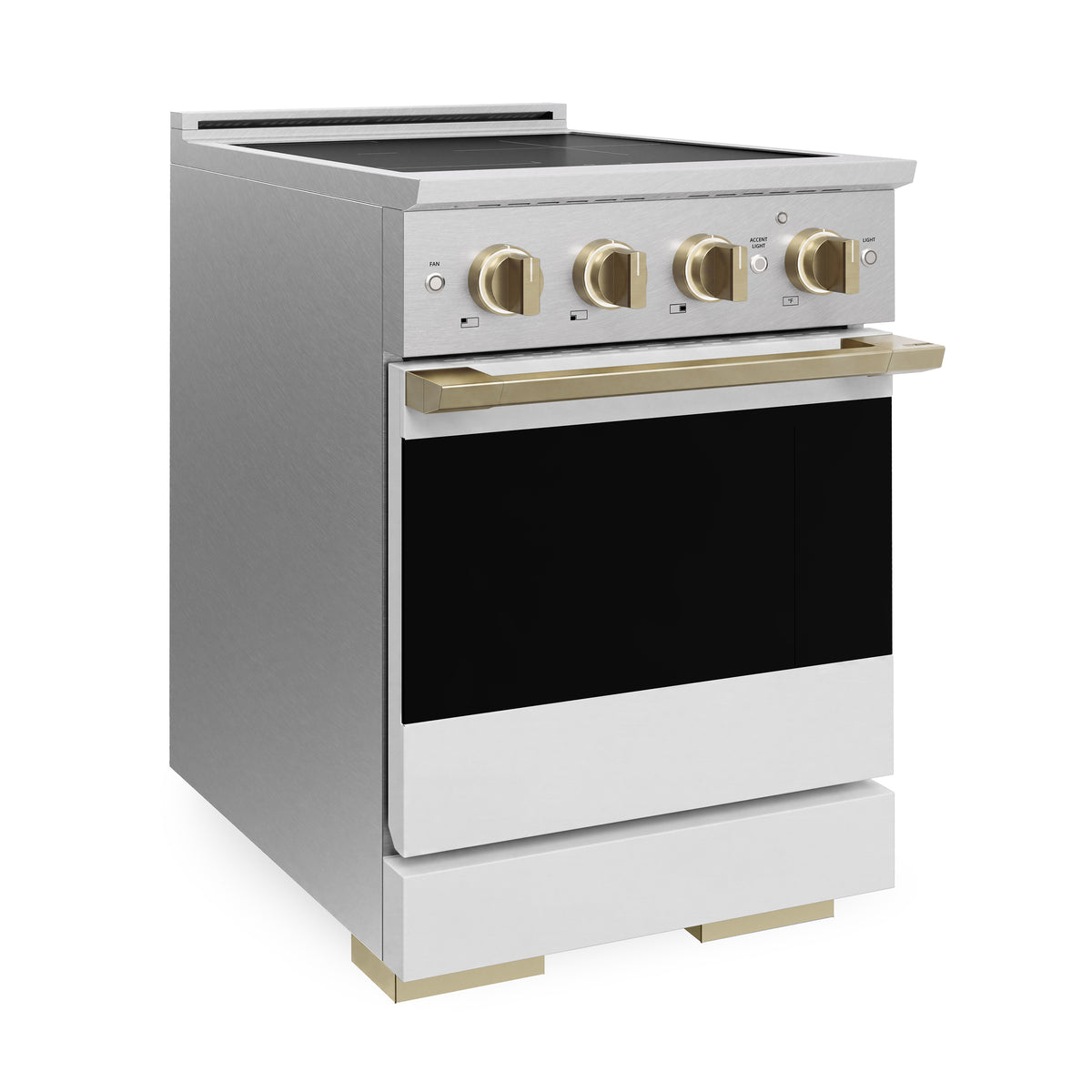 ZLINE Autograph 24-Inch Marino Induction Range in Satin Stainless Steel with White Matte and Champagne Bronze (MINRSZ-WM-24-CB) - side view