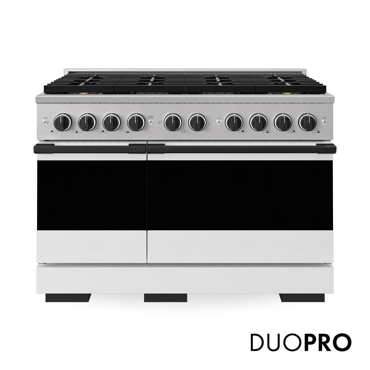 ZLINE Autograph 48-Inch Marino Gas Range with DuoPro Cooktop in Stainless Steel with White Matte and Matte Black (PMGRZ-WM-48-MB) - front view
