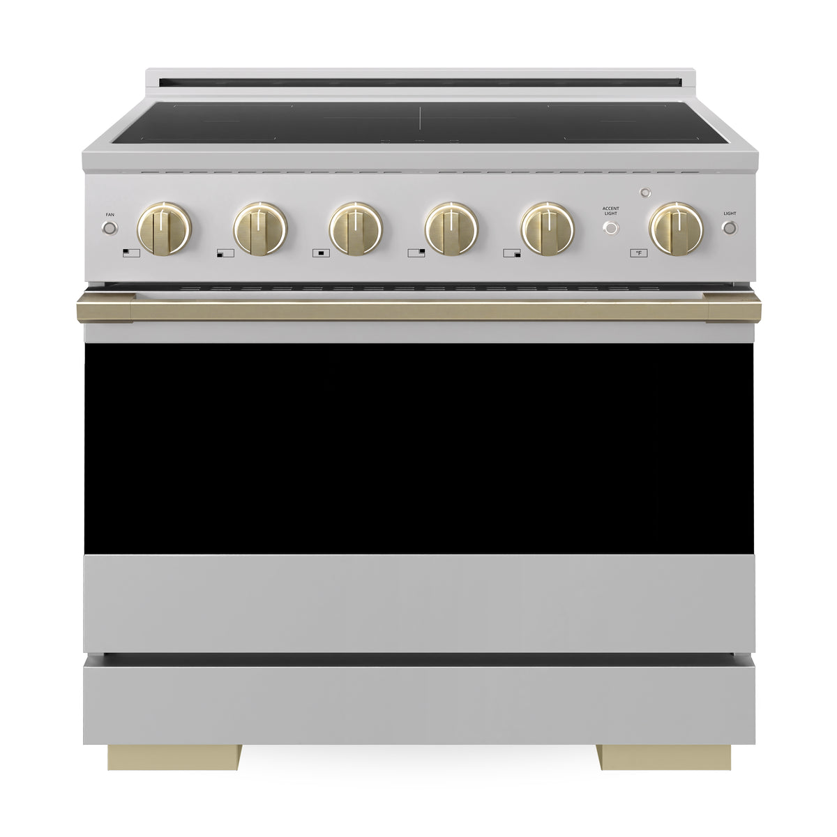 ZLINE Autograph 36-Inch Marino Induction Range in Stainless Steel with Champagne Bronze (MINRZ-36-CB) - front view