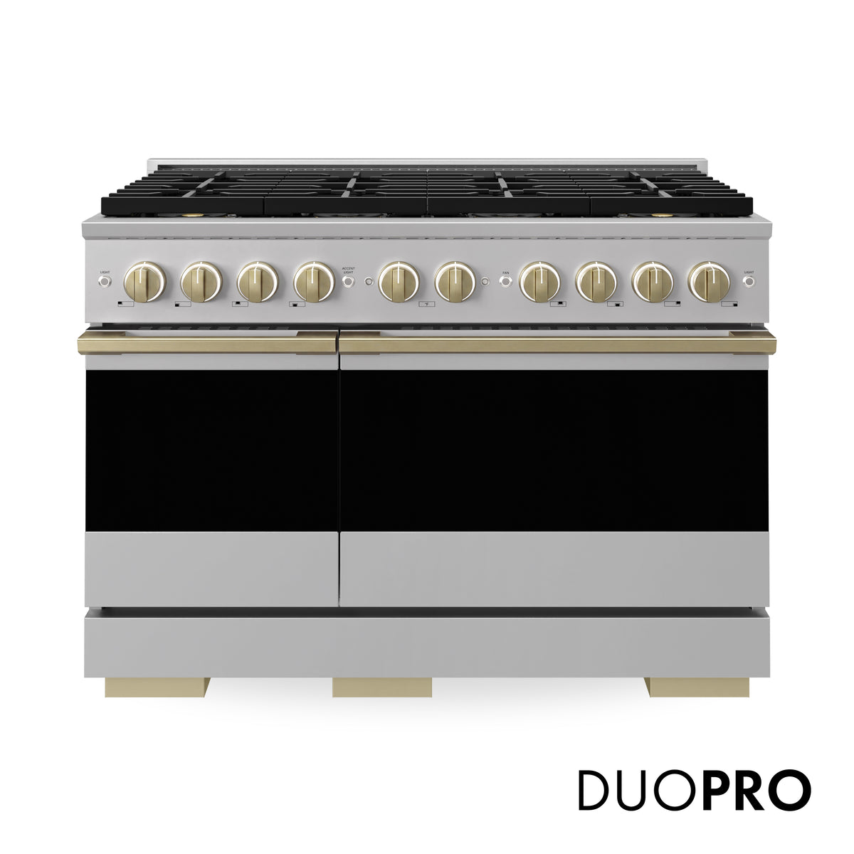 ZLINE Autograph 48-Inch Marino Gas Range with DuoPro Cooktop in Stainless Steel with Champagne Bronze (PMGRZ-48-CB) - front view