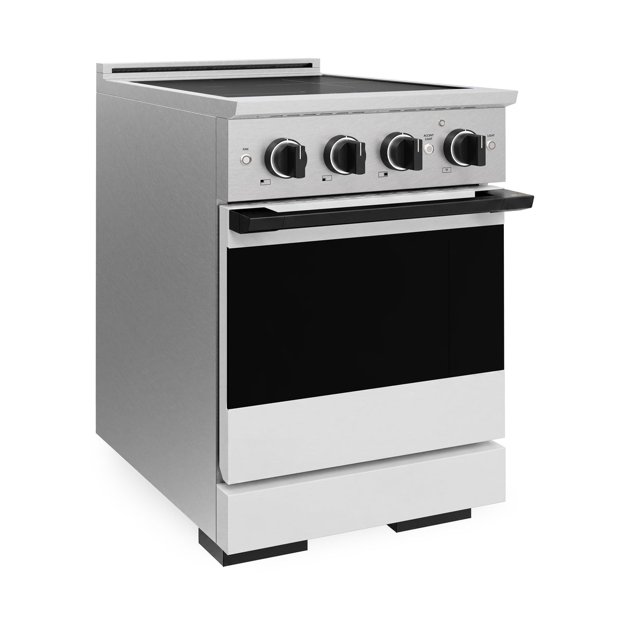 ZLINE Autograph 24-Inch Marino Induction Range in Satin Stainless Steel with White Matte and Matte Black (MINRSZ-WM-24-MB) - side view