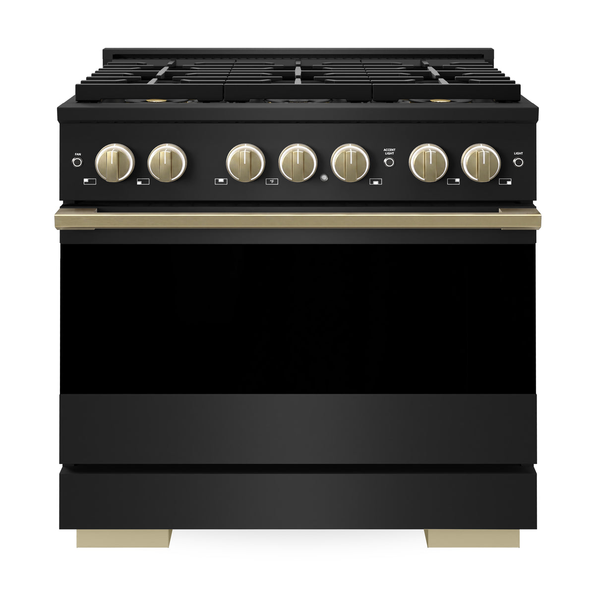ZLINE Autograph 36-Inch Marino Dual Fuel Range with DuoPro Cooktop in Black Stainless Steel with Champagne Bronze (PMDRBZ-36-CB) - front view