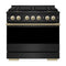ZLINE Autograph Edition 36-Inch 5.2 Cu. Ft. Marino Dual Fuel Range 6 Burner DuoPro Cooktop and Electric Oven in Black and Champagne (PMDRBZ-36-CB)