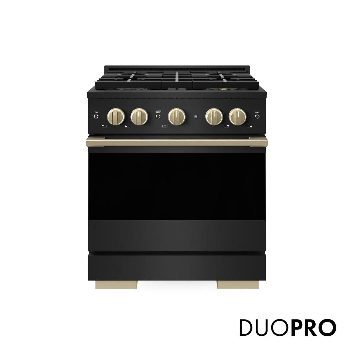 ZLINE Autograph 30-Inch Marino Dual Fuel Range with DuoPro Cooktop in Black Stainless Steel with Champagne Bronze (PMDRBZ-30-CB) - front view
