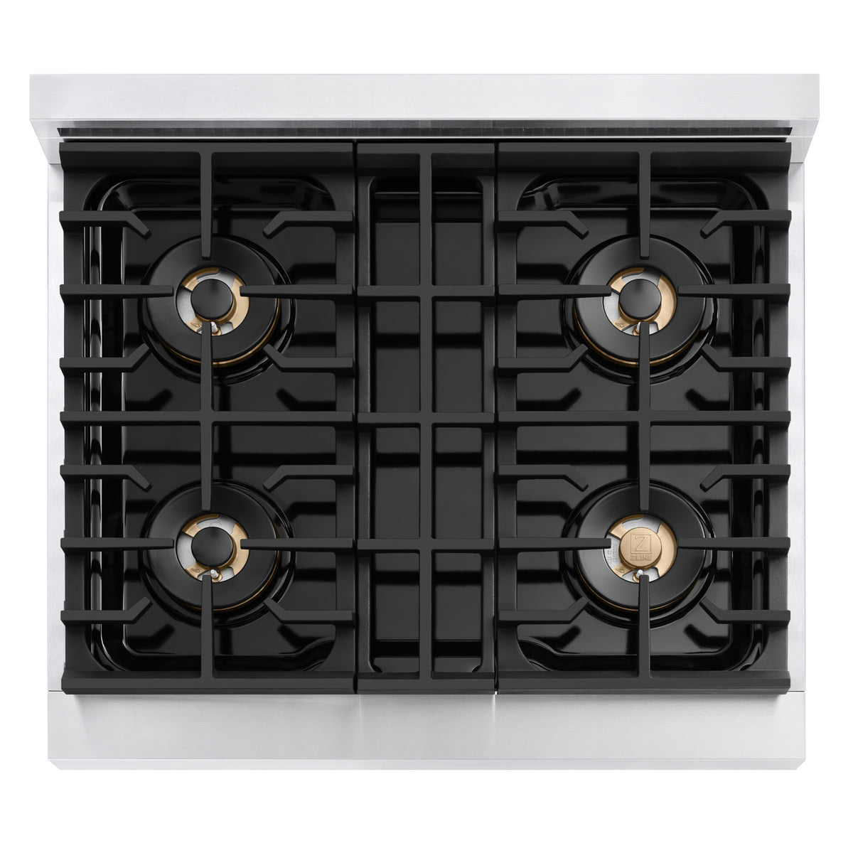 ZLINE Autograph 30-Inch Marino Dual Fuel Range with DuoPro Cooktop in Stainless Steel with Champagne Bronze (PMDRZ-30-CB) - cooktop top-down view