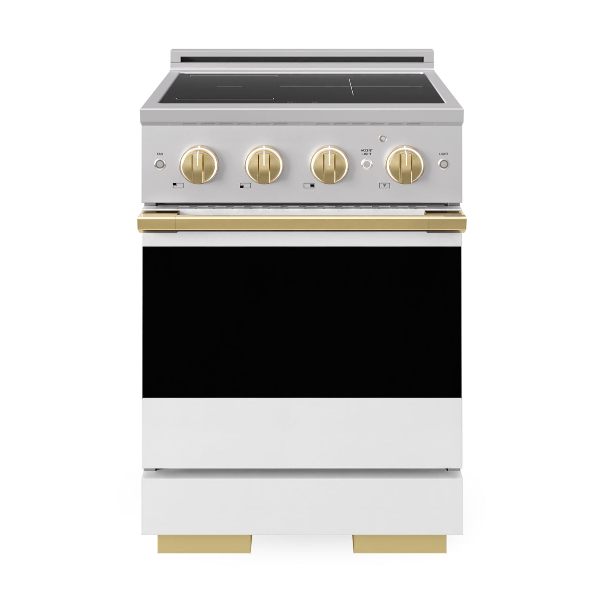 ZLINE Autograph 24-Inch Marino Induction Range in Stainless Steel with White Matte and Polished Gold (MINRZ-WM-24-G) - front view