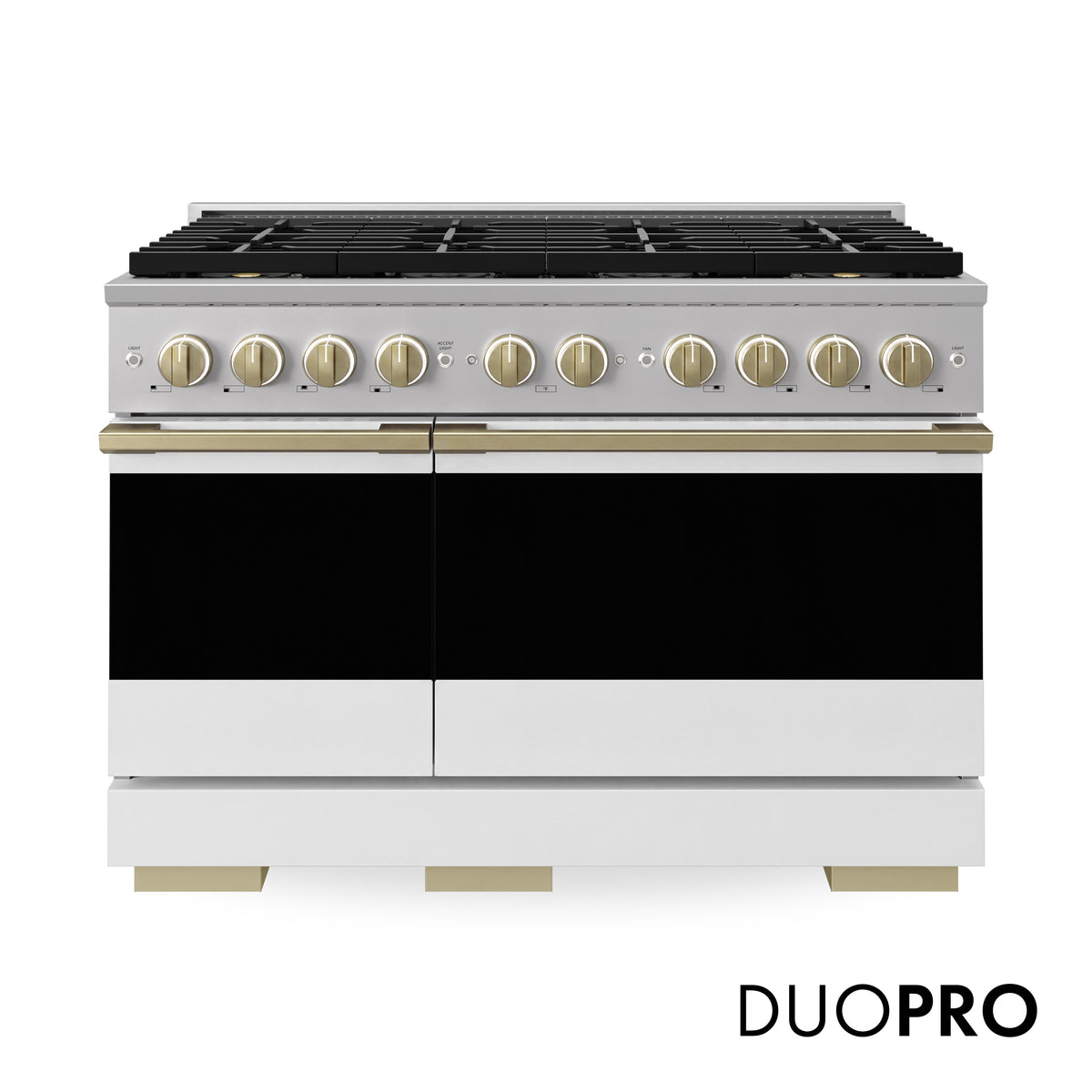 ZLINE Autograph 48-Inch Marino Gas Range with DuoPro Cooktop in Stainless Steel with White Matte and Champagne Bronze (PMGRZ-WM-48-CB) - front view