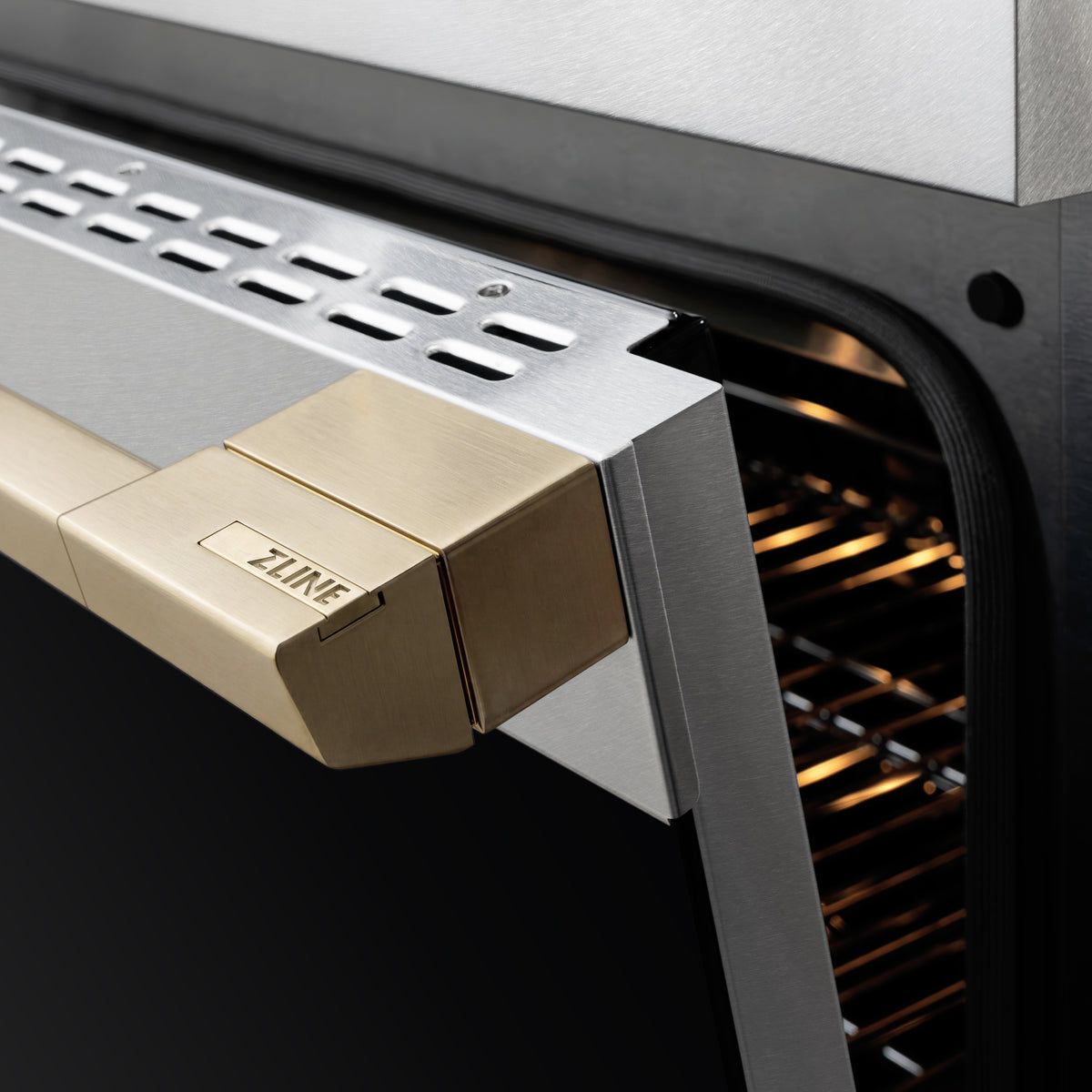 ZLINE Autograph 30-Inch Marino Induction Range in Satin Stainless Steel with Champagne Bronze (MINRSZ-30-CB) - handle detail