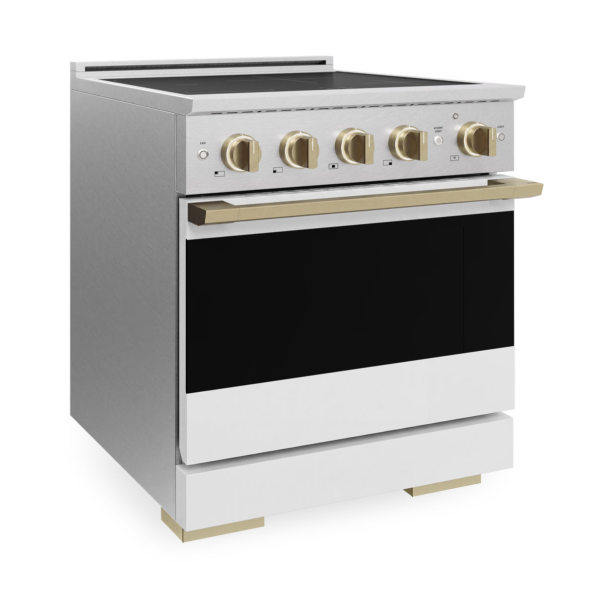 ZLINE Autograph 30-Inch Marino Induction Range in Satin Stainless Steel with White Matte and Champagne Bronze (MINRSZ-WM-30-CB) - side view