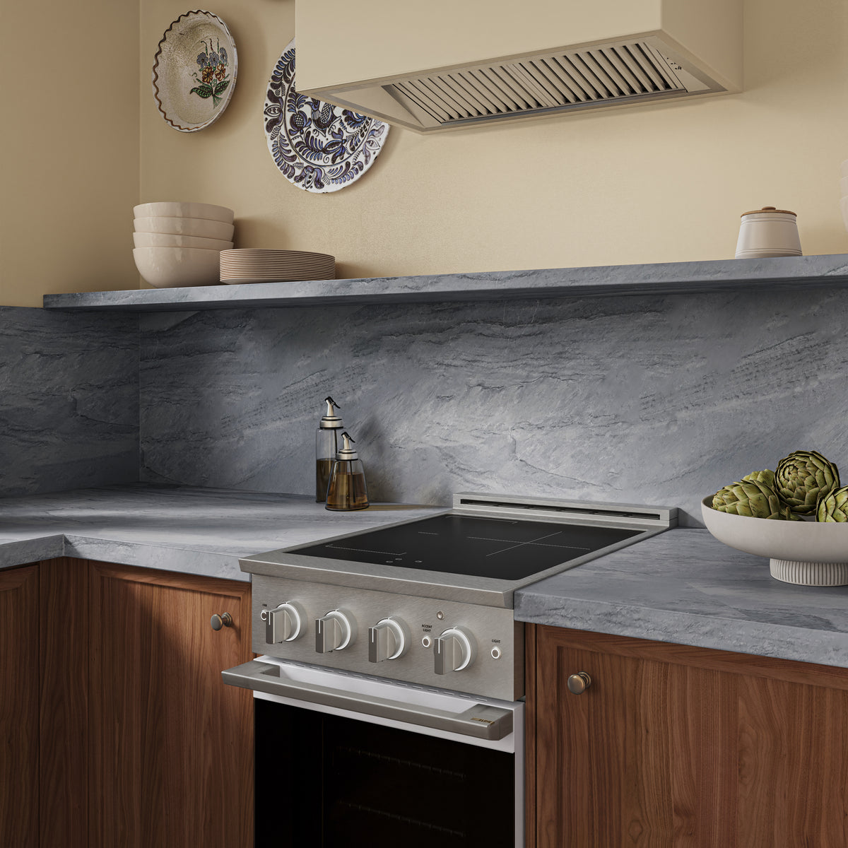 ZLINE 24-Inch Marino Induction Range in Satin Stainless Steel with White Matte (MINRS-WM-24) - kitchen lifestyle view
