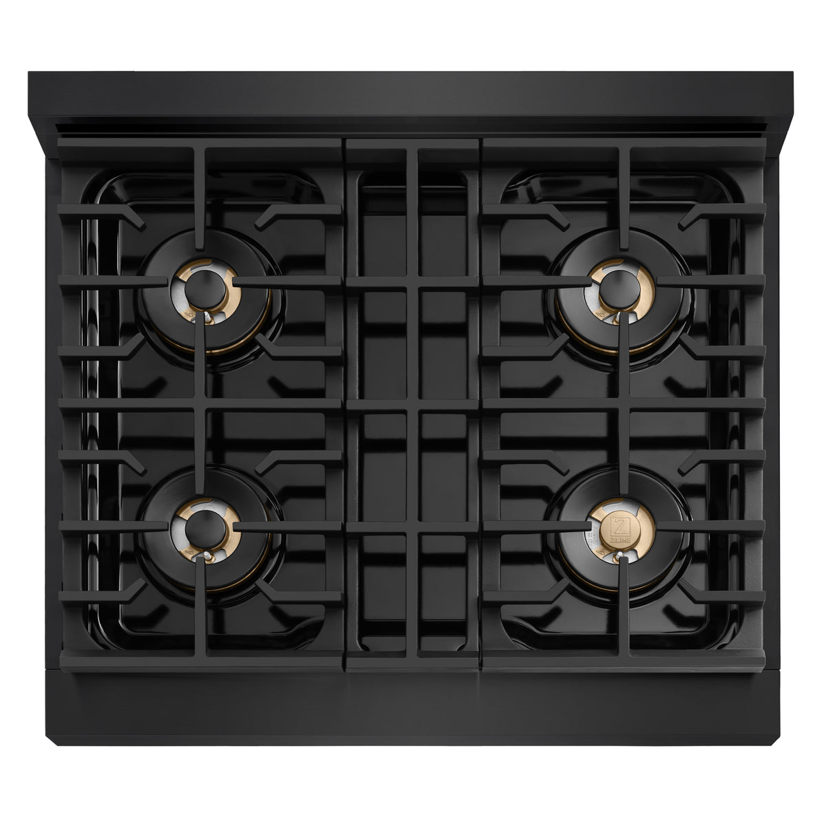 ZLINE Autograph 30-Inch Marino Dual Fuel Range with DuoPro Cooktop in Black Stainless Steel with Champagne Bronze (PMDRBZ-30-CB) - cooktop top-down view