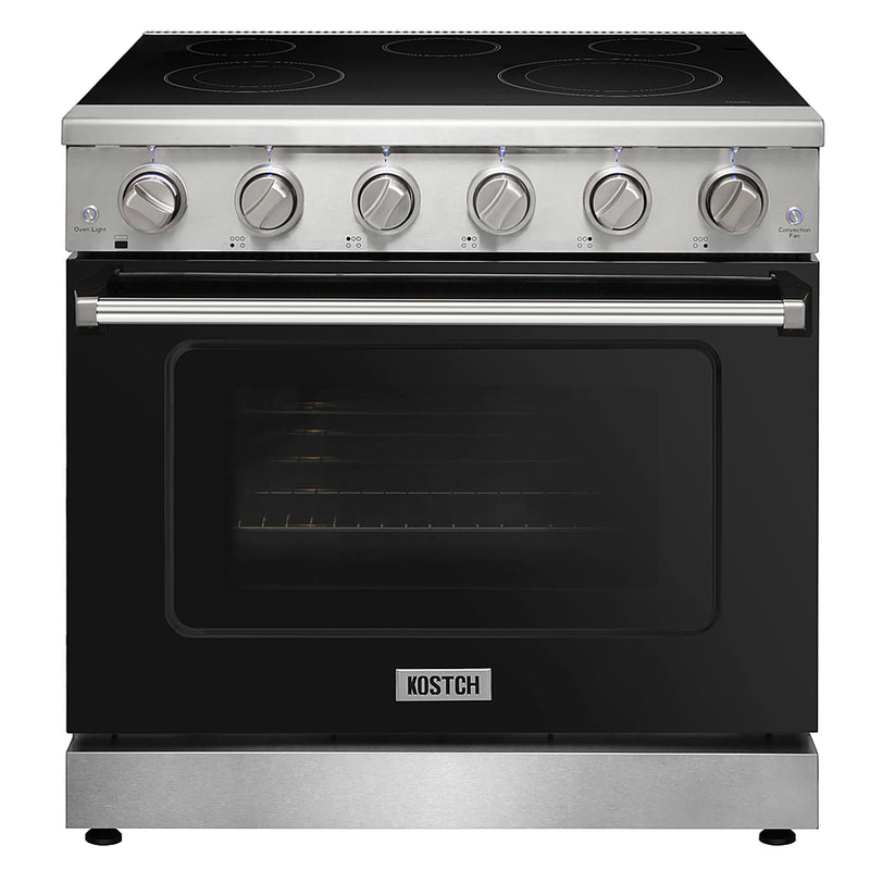 Kostch 36-Inch Glass Top Electric Range with 5 Burners & 6 Cu. Ft. Convection Oven in Black (KOS-36RE06H-B)
