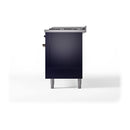 ILVE 60-Inch Nostalgie II Noblesse Natural Gas Dual Fuel Range with 9 Sealed Burners, Griddle, and Solid Door Oven in Midnight Blue with Bronze Trim (UN60FQNMPMBB)