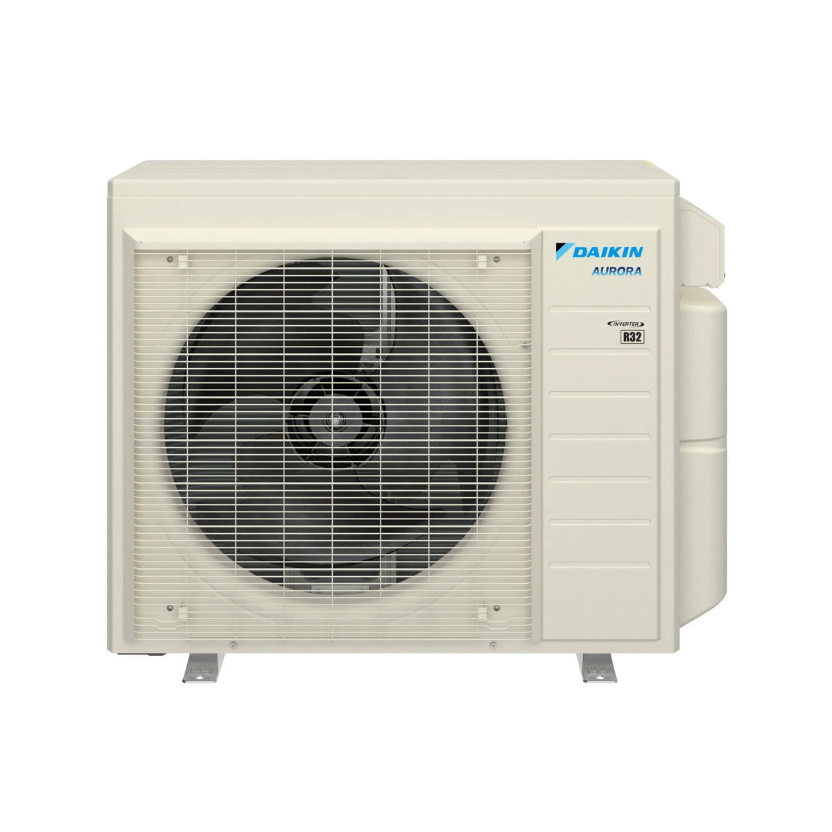 Daikin Aurora ductless mini split outdoor unit with front fan grille, cream