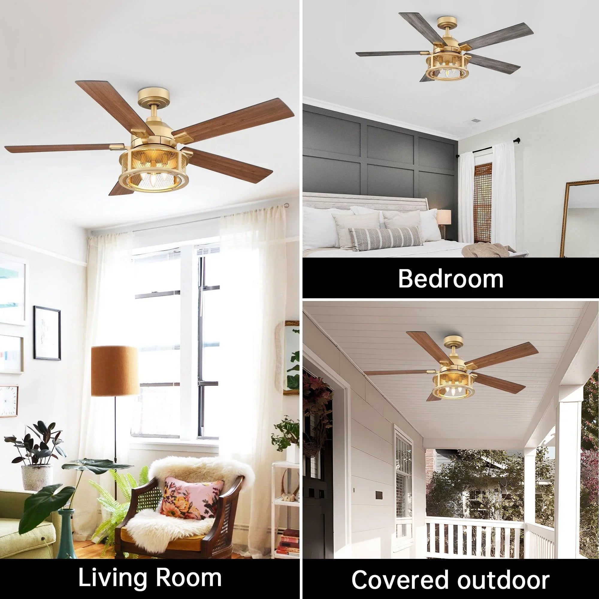 Parrot Uncle ceiling fan with integrated light and wood-tone reversible blades