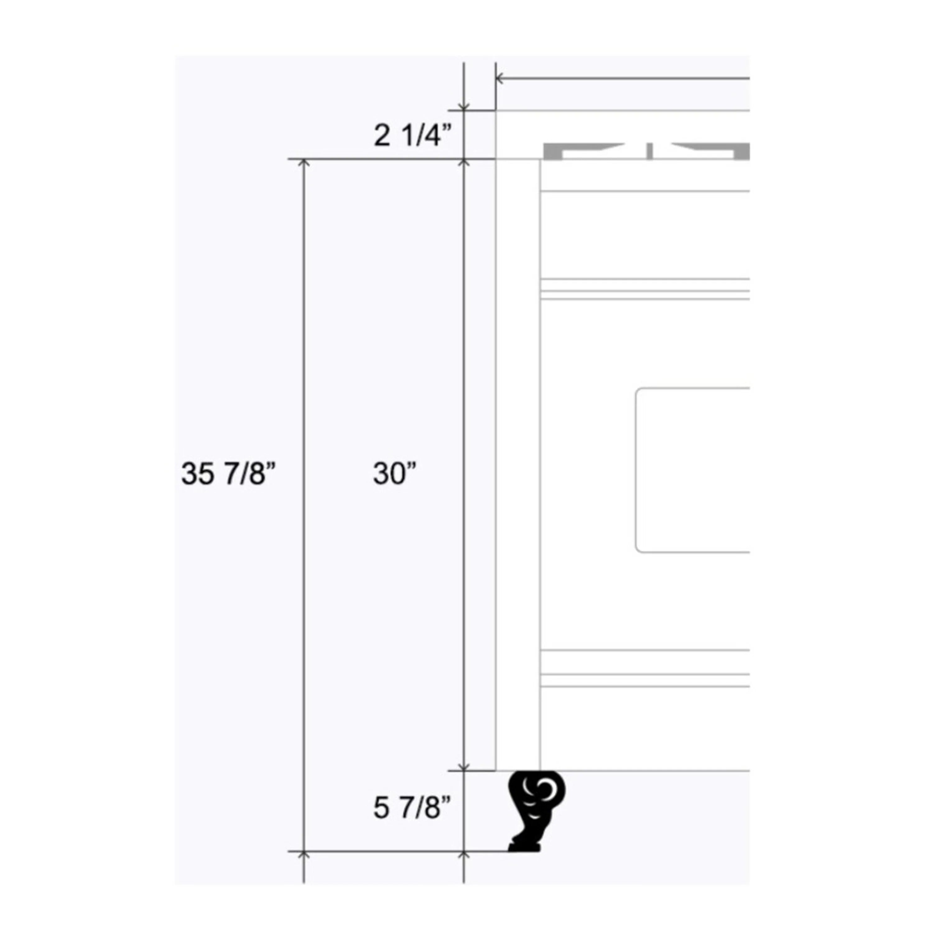 Appliance foot dimensions diagram for brass scroll claw leg, with measurements