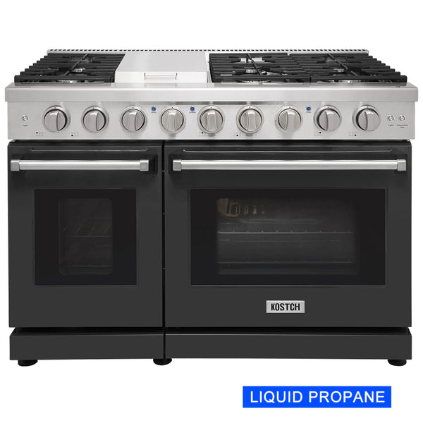 Kostch 48-Inch Propane Gas Range with 6 Burners, Griddle Cooktop & 6.8 Cu. Ft. Convection Oven in Black (KOS-48RG03MLP-B)