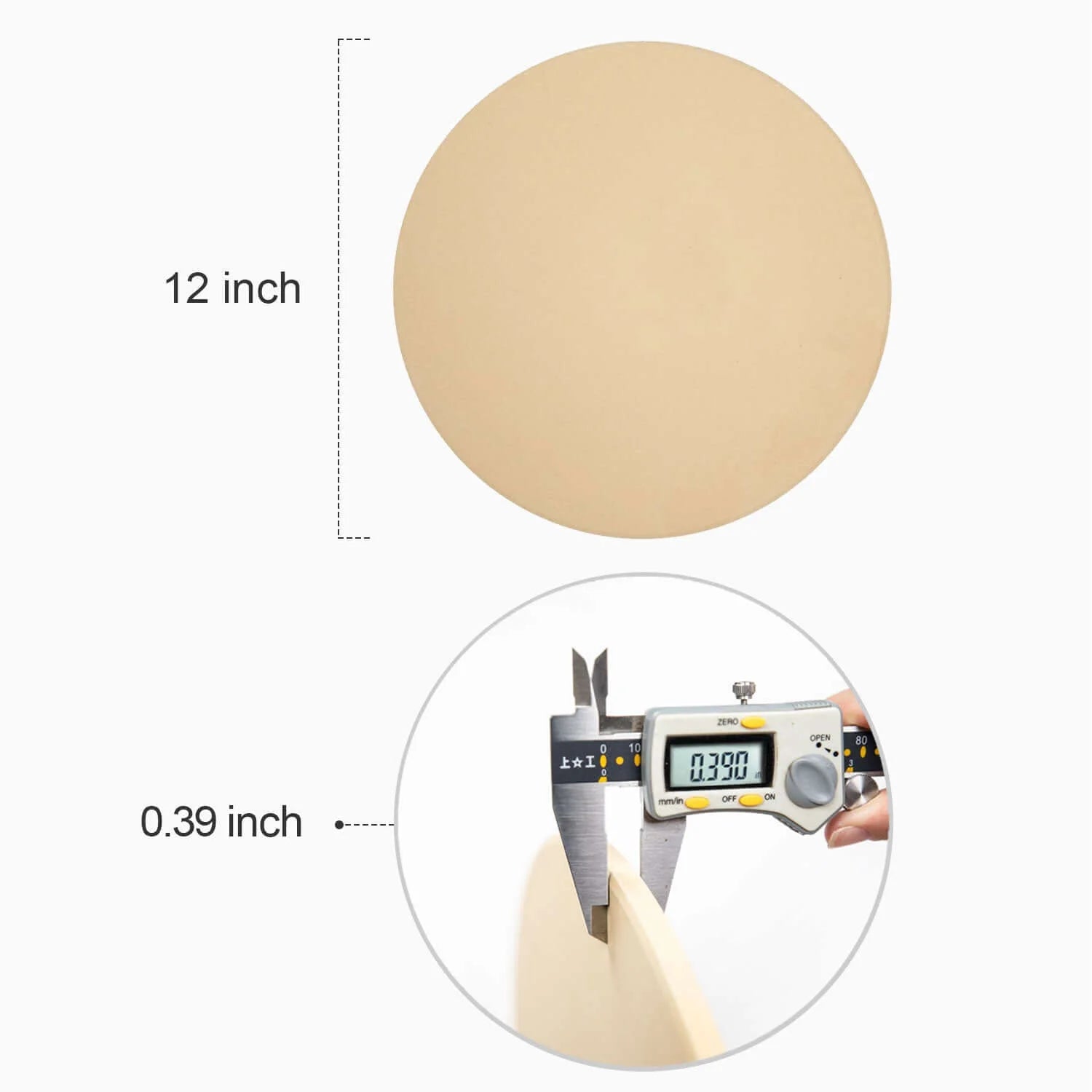12-inch round cordierite pizza stone disc, light tan