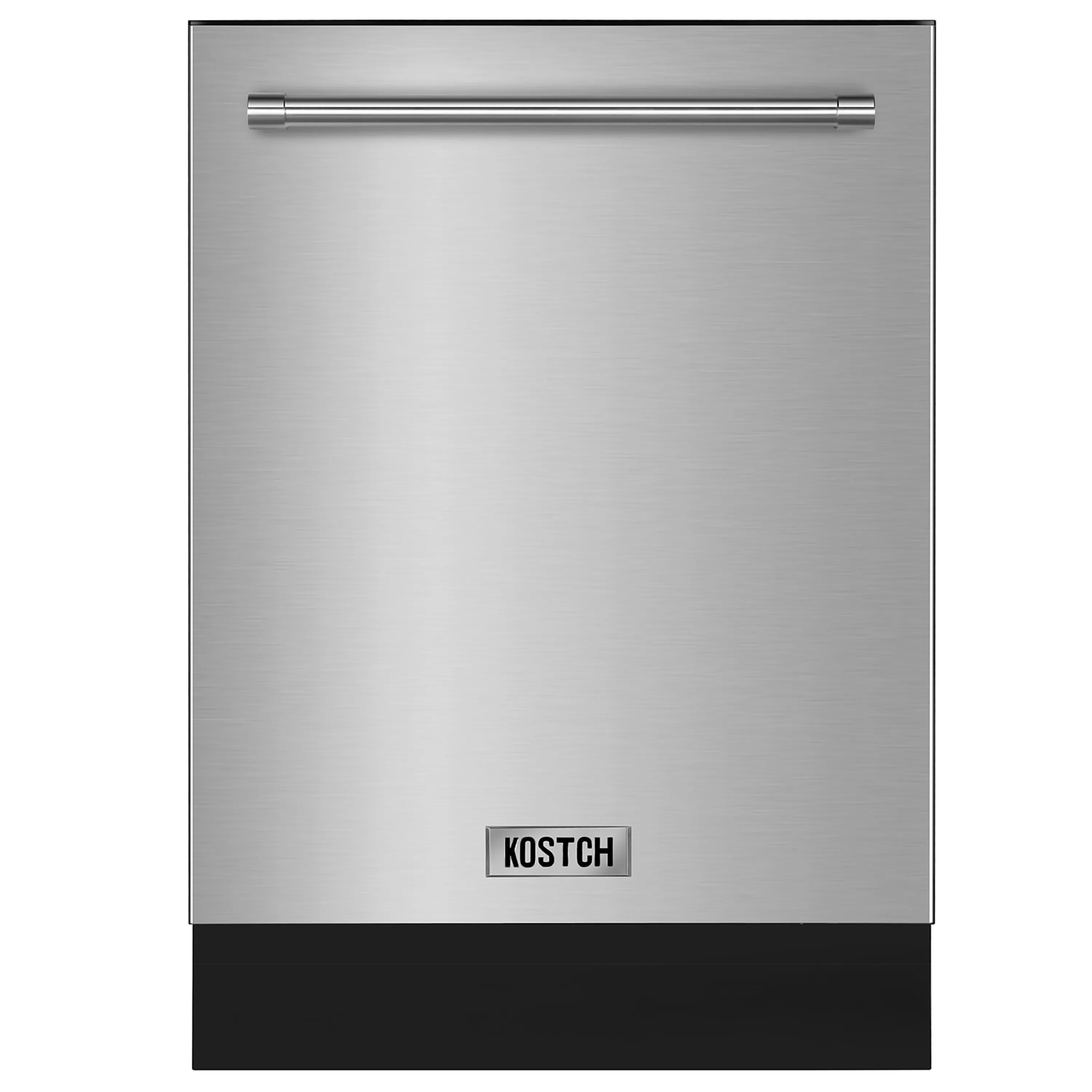 Stainless steel built-in dishwasher door with KOSTCH badge and top handle