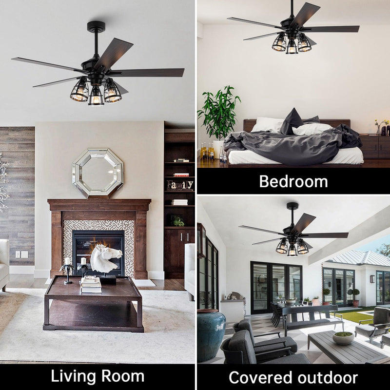 Parrot Uncle 52-Inch Kashmir Traditional Downrod Mount Reversible Ceiling Fan with Lighting and Remote Control (F6352110V)