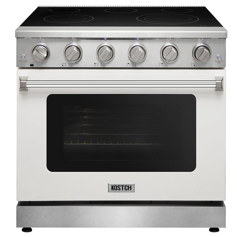 Kostch 36-Inch Glass Top Electric Range with 5 Burners & 6 Cu. Ft. Convection Oven in White (KOS-36RE06H-W)