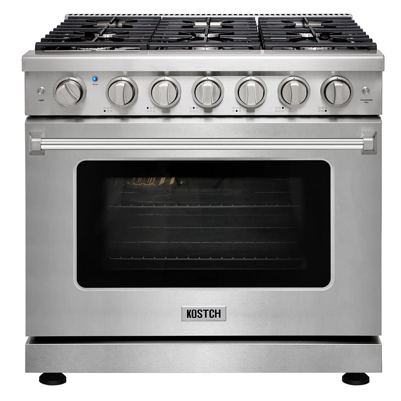 Kostch 36-Inch Propane Gas Range with 6 Burners & 6.0 Cu. Ft. Convection Oven in Stainless Steel (KOS-36RG03MLP-S)