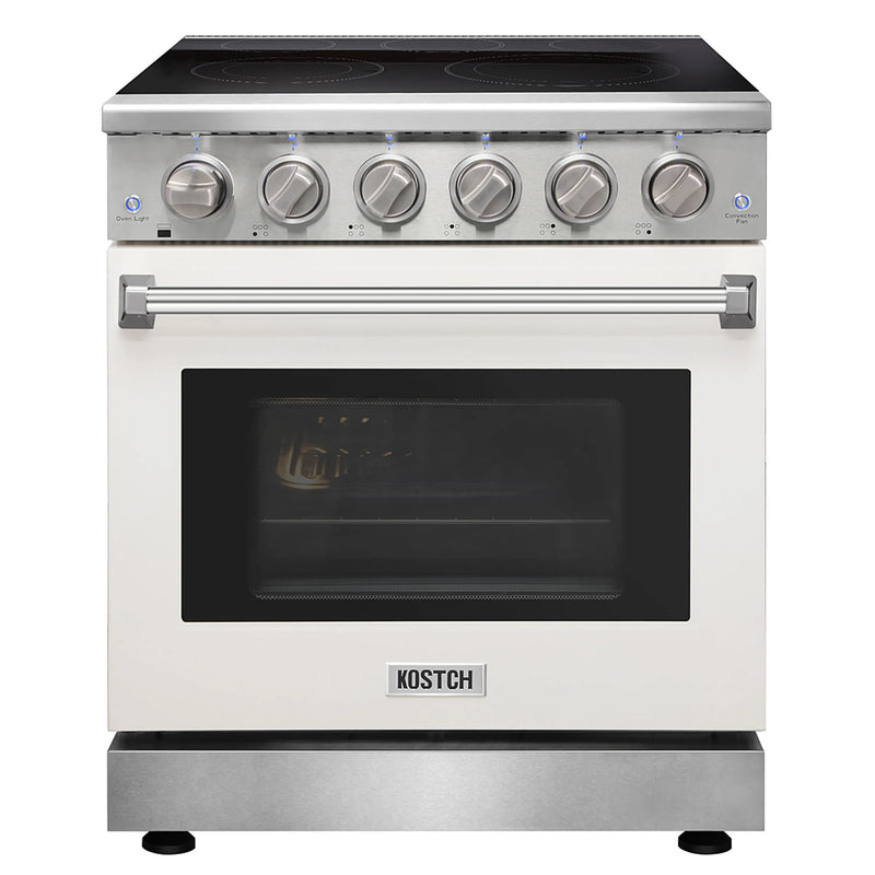 Kostch 30-Inch Glass Top Electric Range with 5 Burners & 4.55 Cu. Ft. Convection Oven in White (KOS-30RE06H-W)