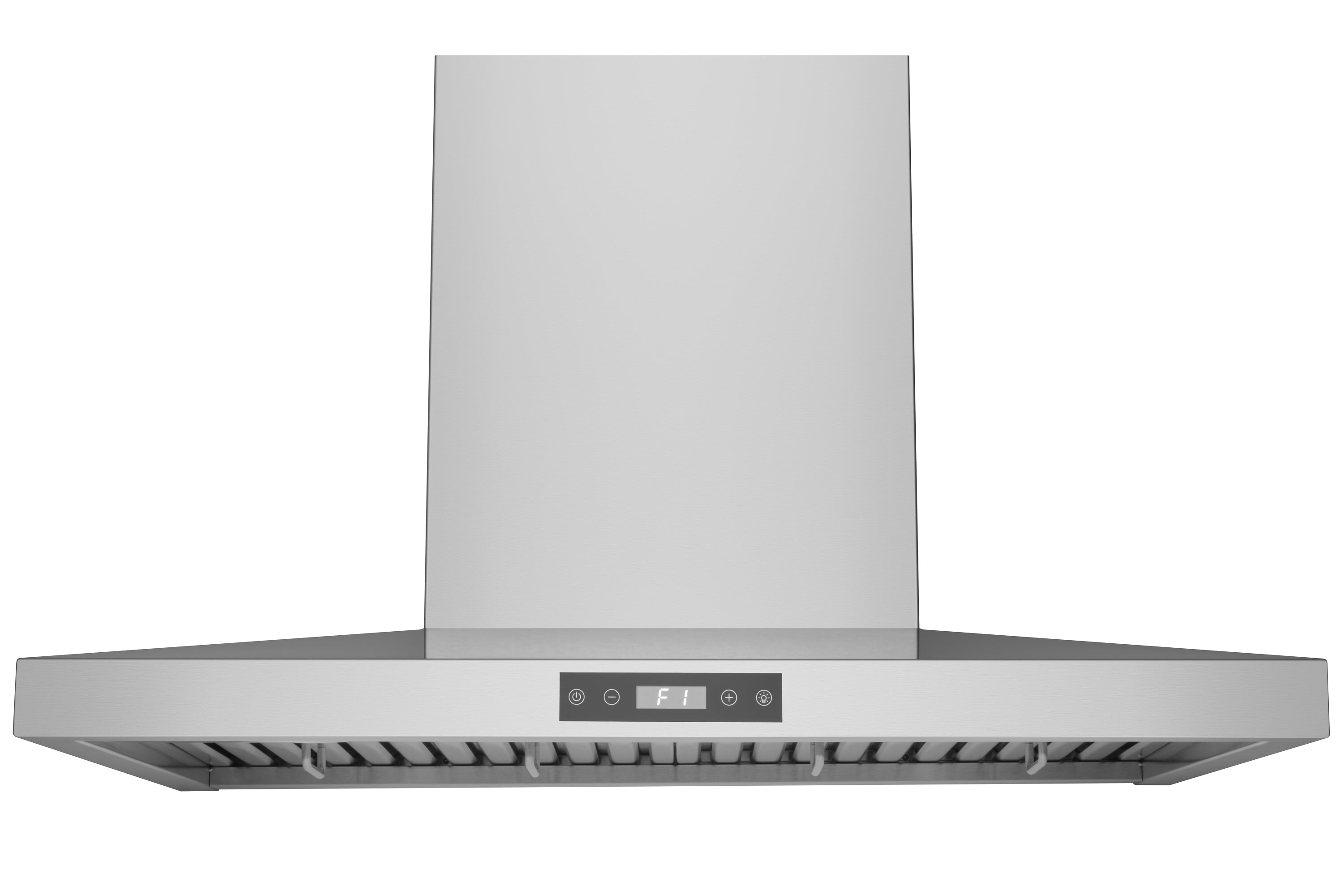 Stainless steel convertible wall mount range hood with chimney cover and control panel