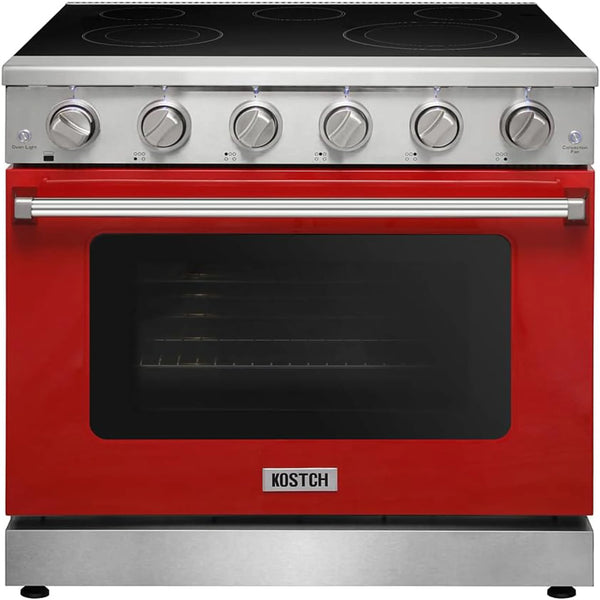Kostch 36-Inch Glass Top Electric Range with 5 Burners & 6 Cu. Ft. Convection Oven in Red (KOS-36RE06H-R)