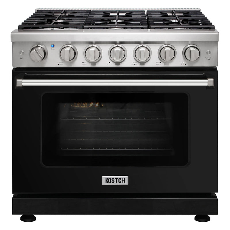 Kostch 36-Inch Propane Gas Range with 6 Burners & 6.0 Cu. Ft. Convection Oven in Black (KOS-36RG03MLP-B)