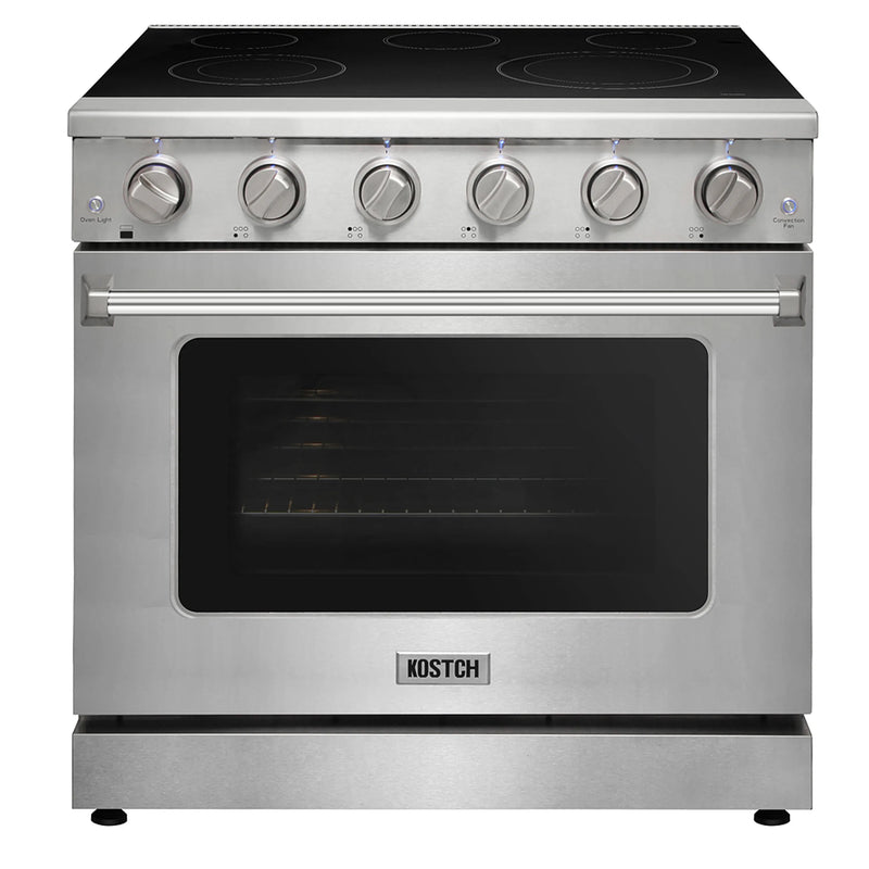 Kostch 36-Inch Glass Top Electric Range with 5 Burners & 6 Cu. Ft. Convection Oven in Stainless Steel (KOS-36RE06H-S)