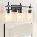 Parrot Uncle Jasper 3-Light Modern Clear Glass Bathroom Vanity Light, Black & Nickel