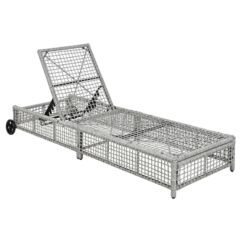 Parrot Uncle Outdoor Lounge Chair, Patio Chaise Lounge with 5-Position Backrest, Rattan Outdoor Lounge Chair with Cushion and Wheels for Poolside, Backyard, Garden