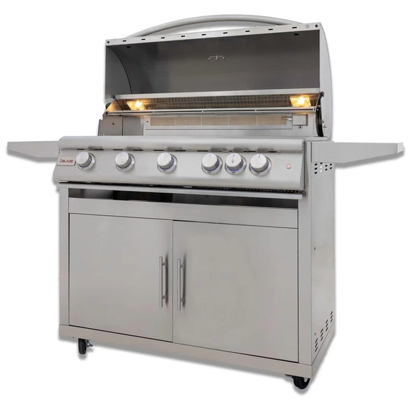 Blaze Grill Package - Premium LTE 40-Inch 5-Burner Built-In Liquid Propane Grill, and  Grill Cart in Stainless Steel