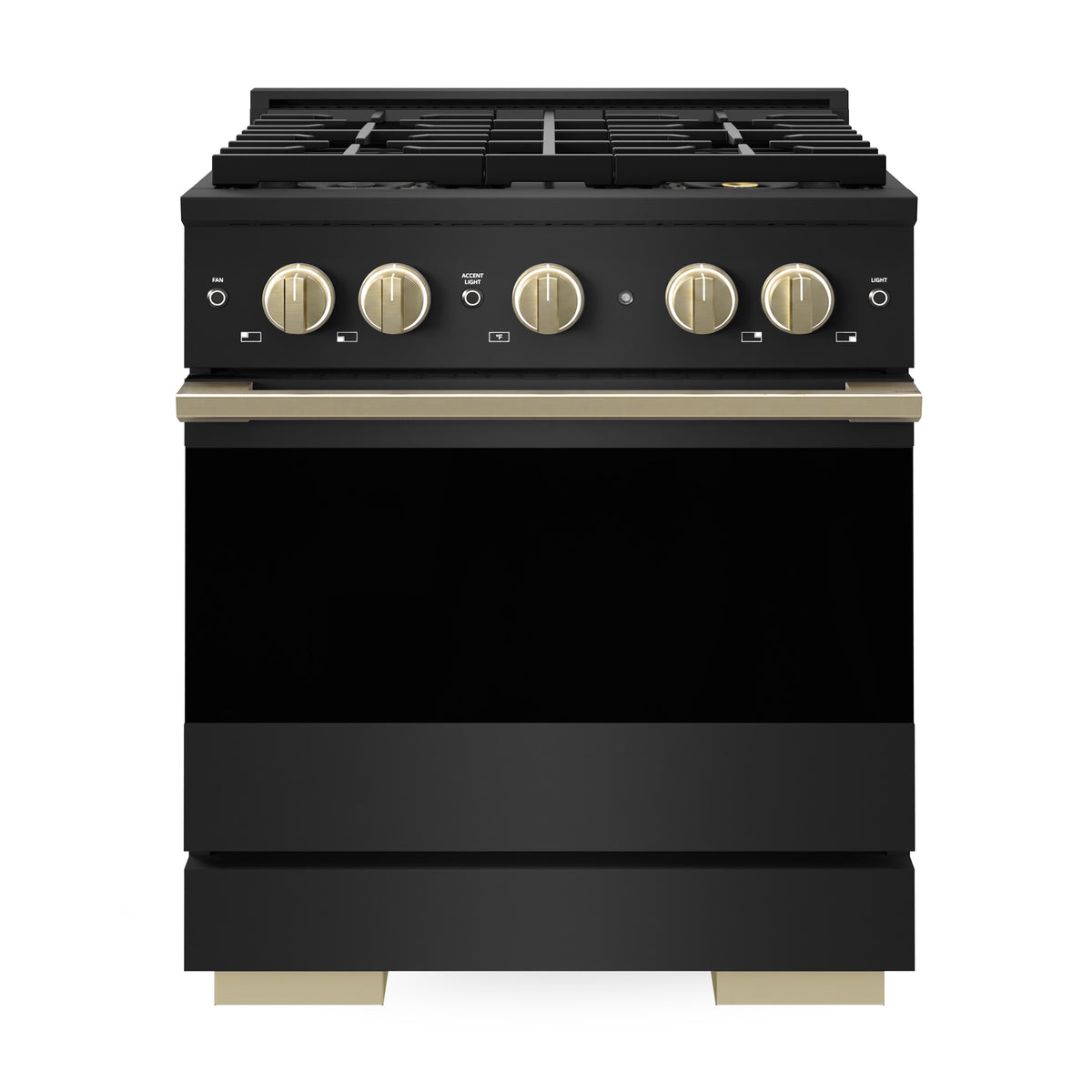 ZLINE Autograph 30-Inch Marino Gas Range with DuoPro Cooktop in Black Stainless Steel with Champagne Bronze (PMGRBZ-30-CB) - front view