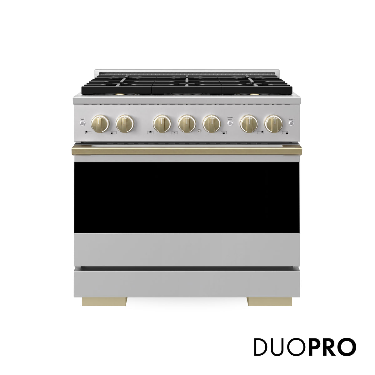 ZLINE Autograph 36-Inch Marino Dual Fuel Range with DuoPro Cooktop in Stainless Steel with Champagne Bronze (PMDRZ-36-CB) - front view
