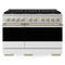 ZLINE Autograph Edition 48-Inch 6.7 Cu. Ft. Marino Gas Range with 8 Burner DuoPro Cooktop and Dual Ovens in Satin Stainless Steel with White Matte Doors and Champagne Bronze Accents (PMGRSZ-WM-48-CB)