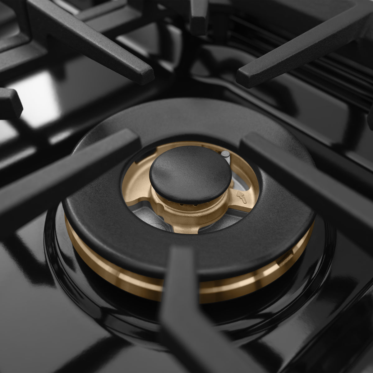 ZLINE Autograph 30-Inch Marino Dual Fuel Range with DuoPro Cooktop in Black Stainless Steel with Champagne Bronze (PMDRBZ-30-CB) - DuoPro burner detail