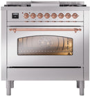 ILVE Nostalgie II 36-Inch Dual Fuel Freestanding Range in Stainless Steel with Copper Trim (UP36FNMPSSPLP)