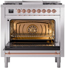 ILVE Nostalgie II 36-Inch Dual Fuel Freestanding Range in Stainless Steel with Copper Trim (UP36FNMPSSPLP)