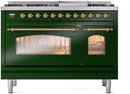 ILVE Nostalgie II 48-Inch Freestanding Natural Gas Dual Fuel Range in Emerald Green with Brass Trim (UP48FNMPEGG)