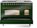 ILVE Nostalgie II 48-Inch Freestanding Natural Gas Dual Fuel Range in Emerald Green with Brass Trim (UP48FNMPEGG)