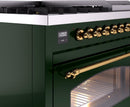 ILVE Nostalgie II 48-Inch Freestanding Natural Gas Dual Fuel Range in Emerald Green with Brass Trim (UP48FNMPEGG)