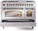 ILVE Nostalgie II 48-Inch Freestanding Natural Gas Dual Fuel Range in Stainless Steel with Bronze Trim (UP48FNMPSSB)