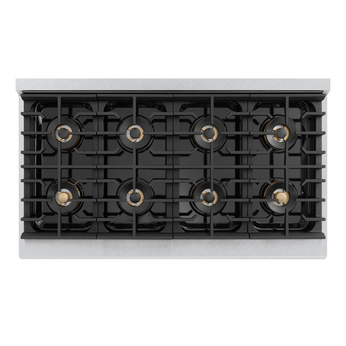 ZLINE 48-Inch Marino Gas Range with 8 Burner DuoPro Cooktop in Satin Stainless Steel with White Matte (PMGRS-WM-48) - cooktop top-down view