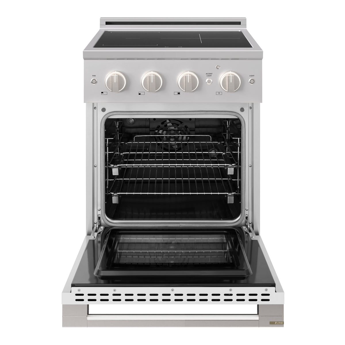 ZLINE 24-Inch Marino Induction Range in Stainless Steel with White Matte (MINR-WM-24) - oven door open
