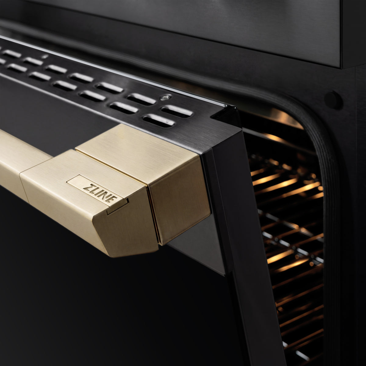 ZLINE Autograph 36-Inch Marino Induction Range in Black Stainless Steel with Champagne Bronze (MINRBZ-36-CB) - handle detail