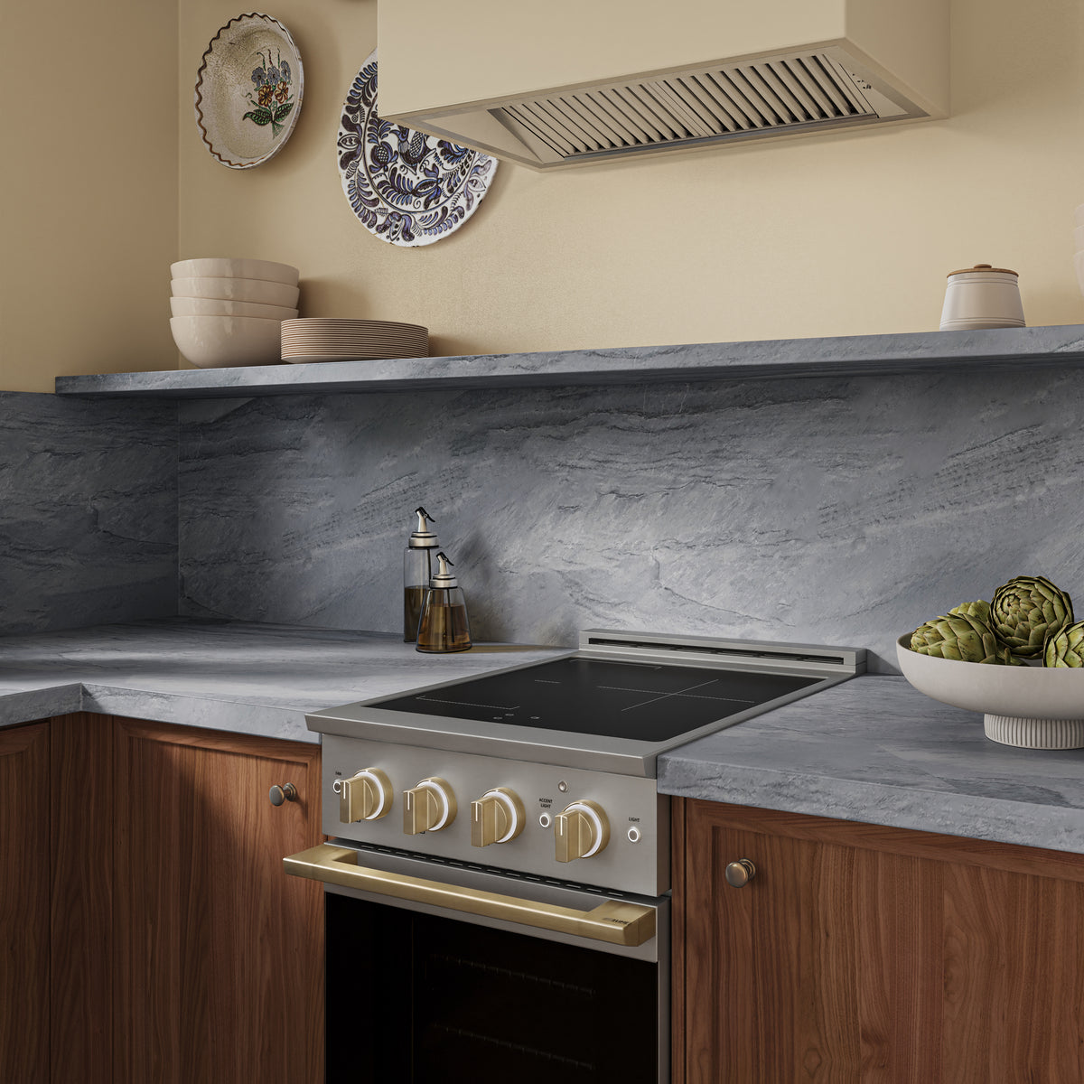 ZLINE Autograph 24-Inch Marino Induction Range in Stainless Steel with Champagne Bronze (MINRZ-24-CB) - kitchen lifestyle view